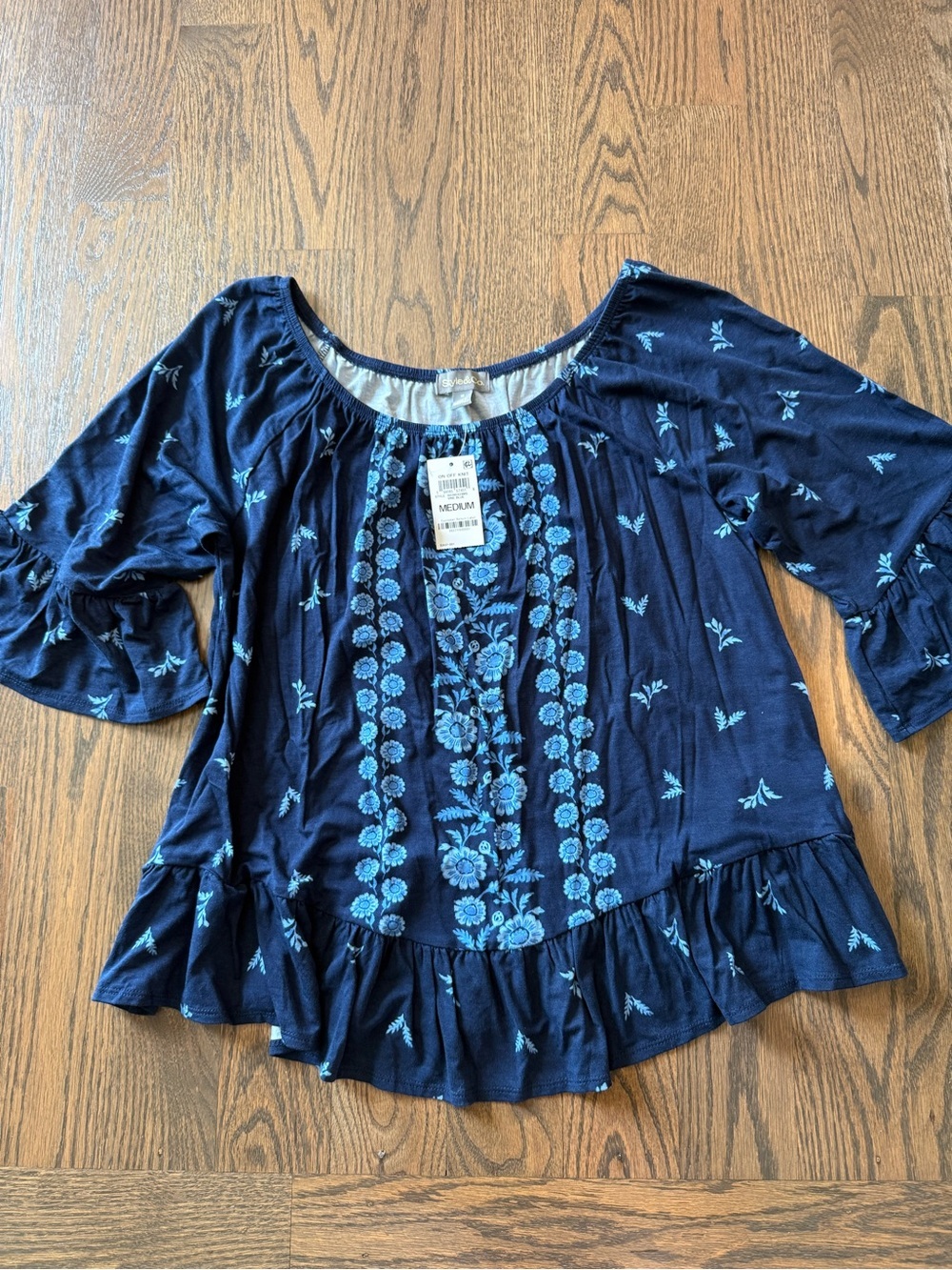 NWT Style & Co. Navy Blue Floral flowy Tunic Top size medium